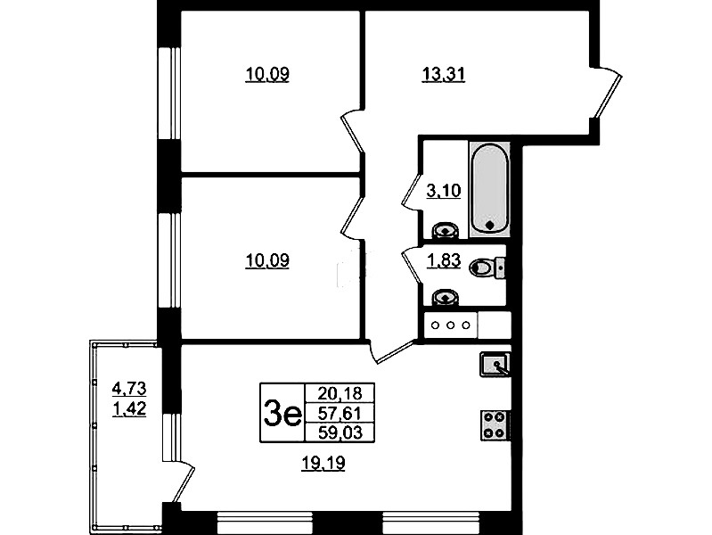 2-комнатная квартира 59.03 м², 8/10 эт., ЖК «UP! Квартал Новый Московский»